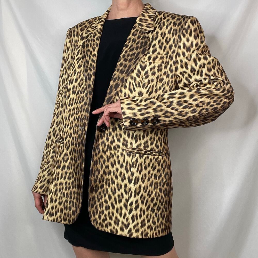 SOLD Cache vintage leopard print blazer jacket Y2K 90s animal cheetah mob wife L - Picture 12 of 16